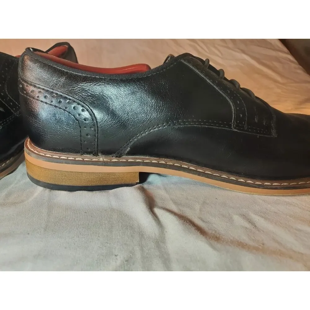 Steve Madden Mens Sz 8M Shoes Black Leather Brogue Medallion Toe Wingtip Oxfords